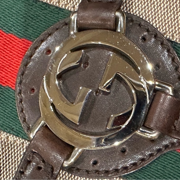 GUCCI BROWN CANVAS WEB REINS SHOULDER BAG - Picture 9 of 12